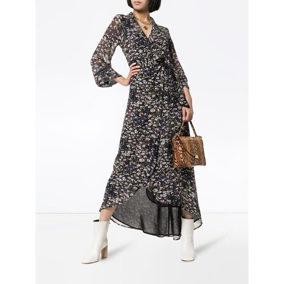 💕GANNI💕 Asymmetrical Floral Print Georgette Wrap Dress 100% Viscose ~ 34 EU - Picture 1 of 16